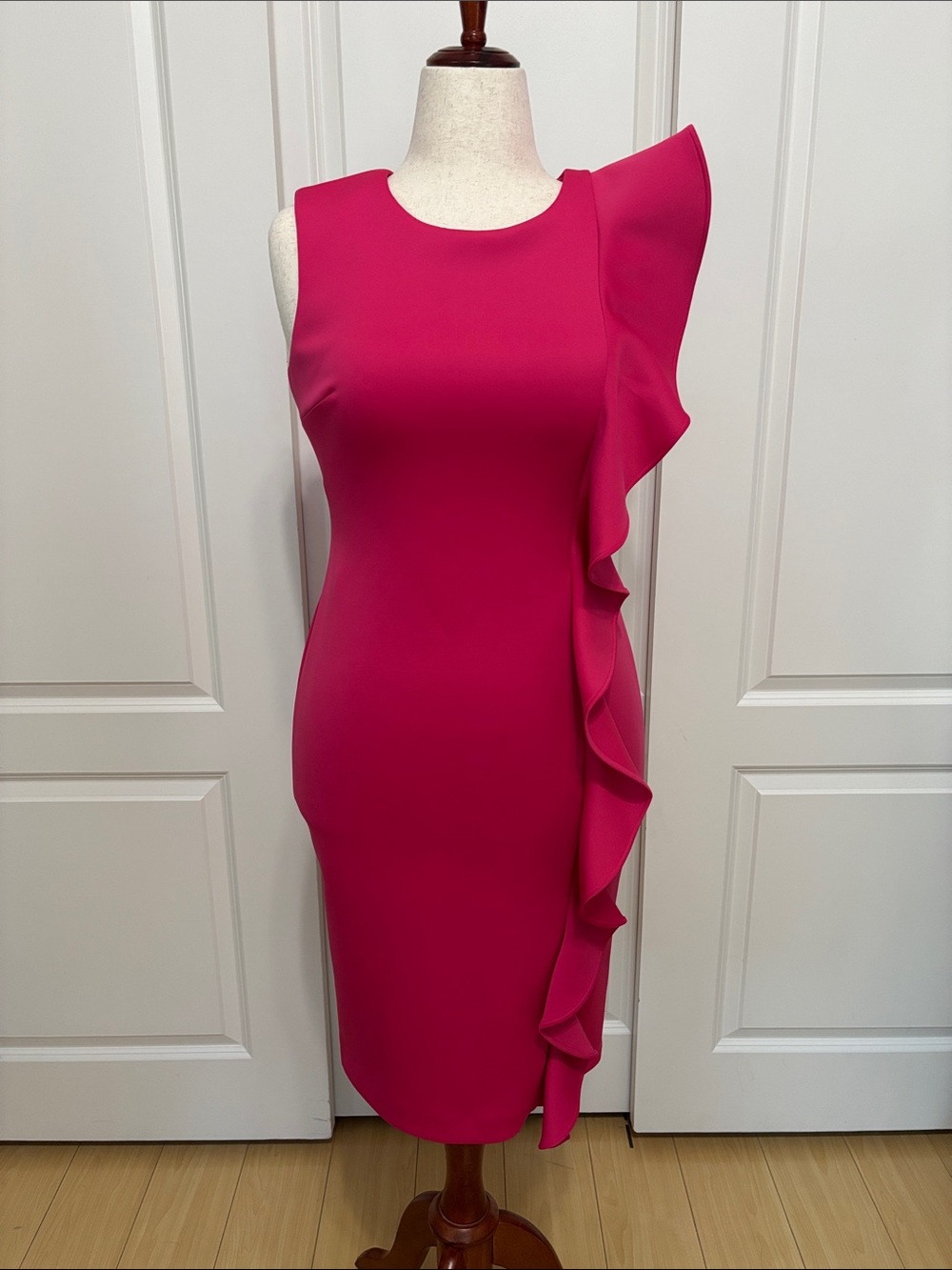 Calvin Klein Fuchsia Ruffle Sheath Dress - Sleeveless Elegant Cocktail Dress